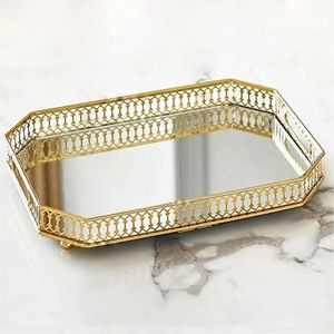 Modern Glass <b>Mirror</b> Tray Gold Metal Decorative Serving Tray Coffee Table Centerpiece Perfume Tray Wholesale Wedding Home Decor - Product Image 1