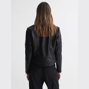 Blouson en cuir véritable pour femme, col rabattu, coupe ajustée, avec fourrure, manches longues, fermeture éclair, en cuir de vachette, style moto et motard, Hiver 2026 - Product Image 2