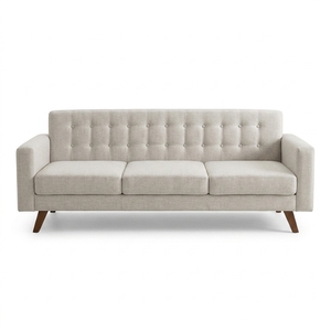 Canapé de salon moderne en bois de teck massif, rembourré, style mi-siècle, avec capitonnage en tissu, canapé deux places, meubles de maison - Product Image 1
