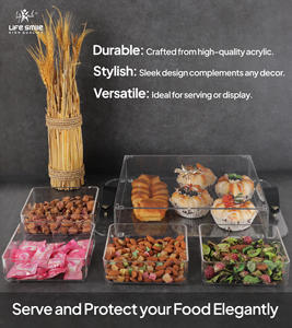 Plateau de service en acrylique de luxe avec poignées en cuir noir, couvercle inclus, organiseur multi-usages à 4 compartiments - Product Image 5