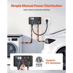 Interruttore Manuale per Ricarica EV NEMA 10-30, 24A Max 240V, Interruttore di Distribuzione Elettrica, Splitter EV, Multipresa - Product Image 2