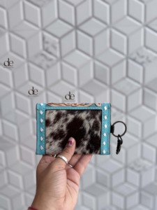 High Quality Cowhide fur Leather New Hand Tooled Carving <b>Small</b> Coin <b>Purse</b> Multi Uses Mini Wallet for Women Western Gifts - Product Image 4