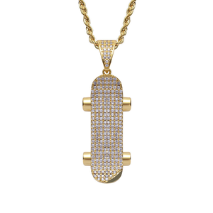 Collier pendentif skateboard en moissanite, pendentif hip-hop, bijoux dorés, bijoux de luxe pour hommes et femmes, streetwear, cadeau - Product Image 2
