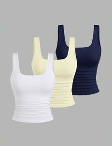 Débardeur femme froncé à col carré, sans manches, coupe ajustée, extensible, pour le yoga et le sport - Product Image 1