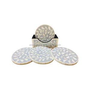 WONDEROVERSEAS Ensemble de sous-verres incrustés d'os en bois de noyer de haute qualité Style classique 4 pièces pour thé et café pour restaurant à la maison - Product Image 2