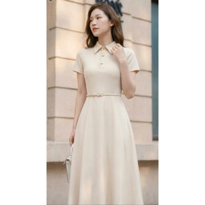 Robe midi formelle pour femme, col polo, manches courtes, fabriquée au Vietnam, fournisseur de vêtements OEM ODM - Product Image 1