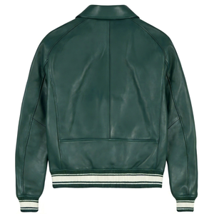 เสื้อแจ็คเก็ตหนังแกะสีเขียวฮันเตอร์แบบสั่งทำพิเศษจาก FURAT LEATHERS สำหรับผู้ชาย ระบายอากาศได้ดี คอตั้ง หนังแท้ - Product Image 2