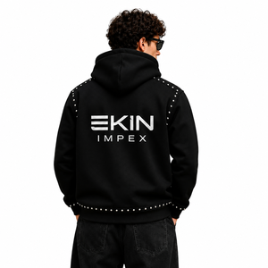 Sweat à capuche zippé personnalisé avec clous, style streetwear, épais et lourd - Product Image 4