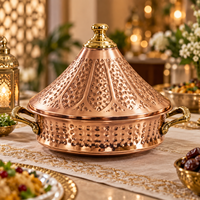 Plat de service de luxe en acier inoxydable, style tagine, avec couvercle en dôme, pot isotherme, finition martelée, diamètre 24 cm, écologique
