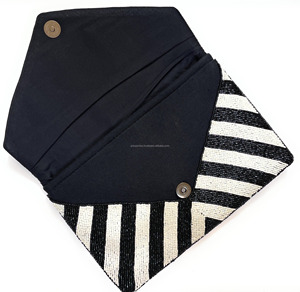 Handmade Black White Beaded Foldable Clutch Purse Women Durable Magnetic Closure Evening <b>Bag</b> Coin Purse Stripe Pattern Party - Product Image 5