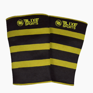 Genouillère de sport ElixE en tricot, rayée rouge et noir, respirante, universelle, unisexe, protection toutes saisons - Product Image 2