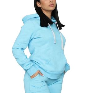 Women Plus Size Light Blue Hooded <b>Tracksuit</b> Full Sleeve Solid Color Casual Jogger Set Side Pockets Elastic Waist - Product Image 2