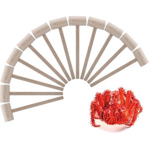 Juego de 12 piezas de herramientas para mariscos de madera de haya natural con martillos - Product Image 1