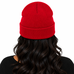 Bonnet PDK pour femme en acrylique doux, tricoté, avec motif de lettres décoratives, design extensible confortable pour l'extérieur par temps froid - Product Image 2