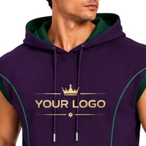 Mens Dark Purple Dark Green <b>Sleeveless</b> Hooded Tracksuit Set Custom Logo Gym Fitness Training Sports <b>Hoodie</b> And Shorts Activewear - Product Image 5