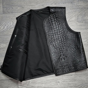 Chaleco de Motocicleta Personalizado de Cuero Genuino con Grabado de Cocodrilo para Hombre, Negro, con Cierre Frontal, Estilo Biker, de Lujo - Product Image 6