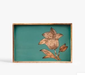 Bandeja de Almacenamiento de Madera con Diseño Étnico y Asas, Bandeja Rústica de Madera Dura para Café y Té, Directo del Fabricante Indio - Product Image 3