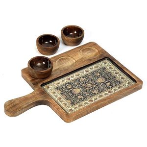 Plateau de service artisanal en bois pour collations et condiments avec mosaïque décorative pour la décoration de table à manger - Product Image 2
