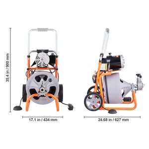 Macchina Portatile per la Pulizia degli Scarichi con 8 Lame, 30 Metri x 3/8 Pollici, Alimentazione Automatica, Ruote per la Pulizia delle Fognature - Product Image 6