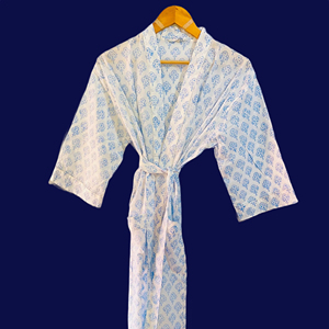 Bata de Baño para Mujer, Estilo Étnico, Informal, de Verano, de Algodón, Impresa a Mano, Kimono 100% Algodón Transpirable - Product Image 1