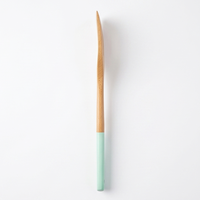 Spatule à fentes en bois massif avec manche vert menthe, écologique, résistante à la chaleur, compatible lave-vaisselle, ustensile de cuisine antiadhésif