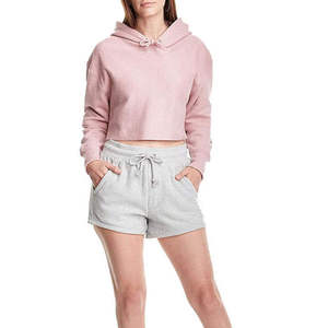 Sweat-shirt court à capuche pour femme, col rond, manches longues, couleur unie, avec logo personnalisé, style décontracté, teint uni - Product Image 6