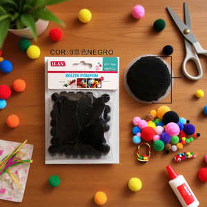 Ilan Bolita Pompom 1,5 cm Noir 60 pièces Décorations artisanales - Product Image 2