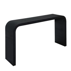 Consolle in legno nero da 59 pollici con piano curvo a cascata e perline in legno per ingressi - Product Image 5