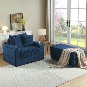 Divano Accogliente per Soggiorno con 2 Cuscini Decorativi e Pouf, Seduta Profonda - Product Image 1