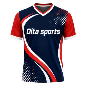 Customized Red Navy Blue White Sublimated Volleyball Jersey Short Sleeve Sports Apparel Team Match Game Shirt Tournament Wear - Product Image 1