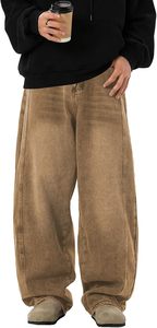 Men's Plus Size wax <b>Jeans</b> Sand Wash Loose Fit Casual Denim Pants With Pockets <b>Button</b> <b>Fly</b> Solid Color Woven Fabric - Product Image 6
