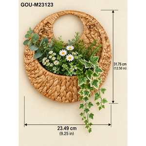 Jardinière murale ronde en rotin avec succulentes artificielles, style bohème, décoration de jardin, lumière murale - Product Image 5