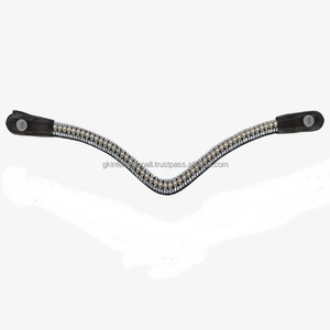 Vente en gros de produits équestres pour chevaux de course fabriqués à la main en cuir noir de qualité supérieure avec 3 rangées de perles et de cristaux et strass - Product Image 5