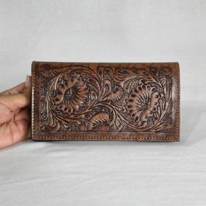 Handmade Genuine Leather <b>Long</b> <b>Wallet</b> With Embossing Floral Pattern Vintage Style Fold Closure Unisex Daily Use - Product Image 1
