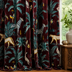Vintage Cotton Velvet <b>Curtain</b> Set Lilac Animal Print Drapes Luxury Cotton Velvet Style Decor Luxury Cotton Velvet Style Cotton - Product Image 1