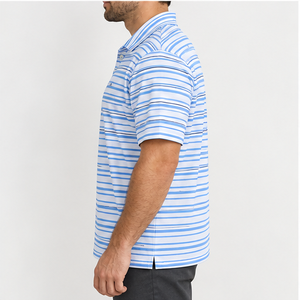Trackstar Men's White <b>Blue</b> Horizontal Stripe <b>Polo</b> <b>Shirt</b> Short Sleeve Button Collar Casual Golf <b>Shirt</b> Custom Logo - Product Image 2