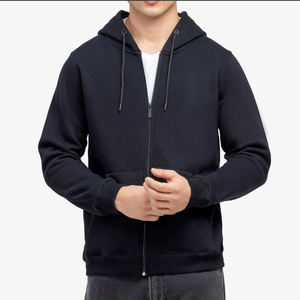 เสื้อฮู้ดผู้ชายผ้าฟลีซแบบสวมหัว คอซิปเต็มตัว สีพื้น ผ้าฝ้าย 100% แขนยาว รับผลิตตามสั่งขายส่ง - Product Image 5