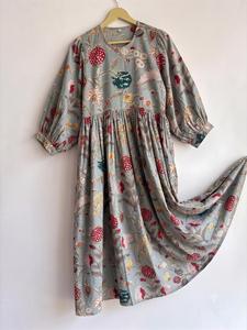 Handmade Indian Cotton One-piece <b>Kaftan</b> Dress Lightweight Quick Dry <b>Beach</b> Cover up Boho Summer Plus Size Tropical Print - Product Image 5