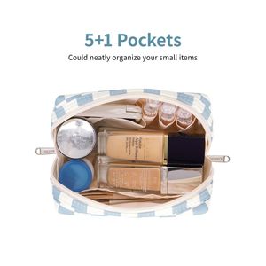 <b>Cute</b> Small Checkered Zipper Pouch Travel Makeup Bag with Compartments for Women Convenient <b>Purse</b> Cosmetic Case - Product Image 2