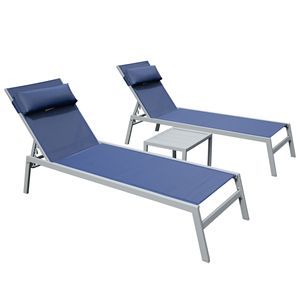 Juego de 3 Tumbonas Ajustables de Aluminio para Patio, Resistentes a la Intemperie, con Mesa Lateral para Piscina o Tomar el Sol - Product Image 1