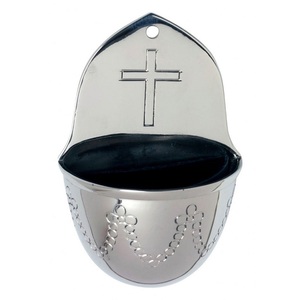 Traditional Silver Finish Holy Water Font Wall Hanging Round Design Handmade Indoor <b>Home</b> Decor Living Room Use Church <b>Home</b> Use - Product Image 2