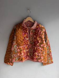 Veste matelassée en coton pour femme, motif floral, col mandarin, manches longues, longueur normale, poche plaquée, cadeau pour elle - Product Image 1