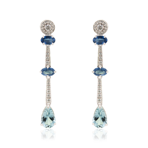 <b>Top</b> Sale New Collection of Handmade Real 14K White Gold Blue Sapphire Aquamarine & Diamond Dangle <b>Earrings</b> Custom Jewelry - Product Image 1
