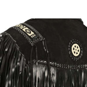 Chaqueta de Cuero para Hombre Estilo Vaquero con Flecos Largos, Chaqueta de Cuero Genuino de Ante de Vaca - Product Image 4