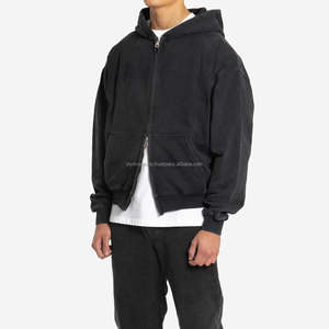 Sudadera con capucha de invierno personalizada OEM de felpa francesa gruesa, con cremallera doble, diseño vintage digital lavado para hombre - Product Image 2