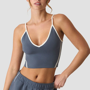 Nouvel Arrivage Débardeur de Sport Femme Court Col en V Profond pour Course, Entraînement et Exercice, en Tissu Côtelé Sans Manches - Product Image 1