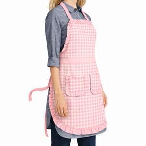 Delantal de Cocina de Algodón Suave de Alta Calidad con Diseño Estampado a Cuadros y 2 Bolsillos para el Hogar - Product Image 2