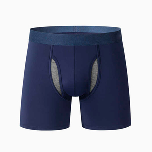 Open Cut Men's <b>Boxer</b> Shorts with Bamboo Fiber Knitted Sports Mid-Rise Anti-Bacterial and Waist Logo - Product Image 2