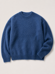 Pull rayé anti-rides en mélange de mohair bleu pour homme avec décoration vintage, épaisseur standard, vêtement d'hiver - Product Image 1