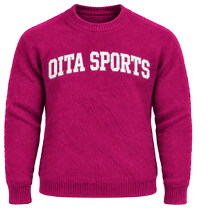 Custom Fuchsia Men Fuzzy Knit Sweater Crew Neck Long Sleeve Warm Pullover Casual Winter <b>Jumper</b> with Raised Chest Letter Design - Product Image 1